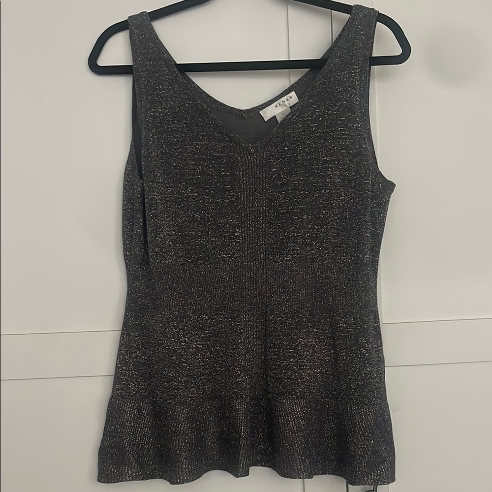 Kenar Metallic Smoke Gray Black Sleeveless Tank Style Top women size XL NWT